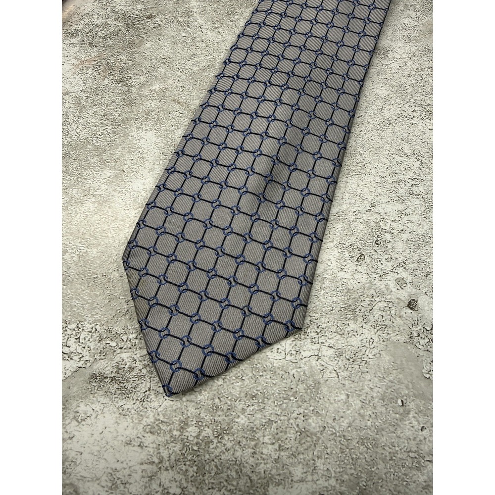 Vertu Silk Tie Mens One Size Gray Geometric Pointed Made In Italy Necktie